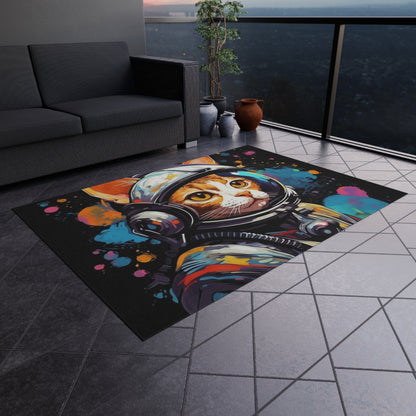 Astro Cat Adventure Feline - Pop Art, Floating in Cosmic Space - Outdoor Rug