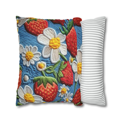 Orchard Berries: Juicy Sweetness from Nature's Garden - Fresh Strawberry Elegance - Spun Polyester Square Pillow Case