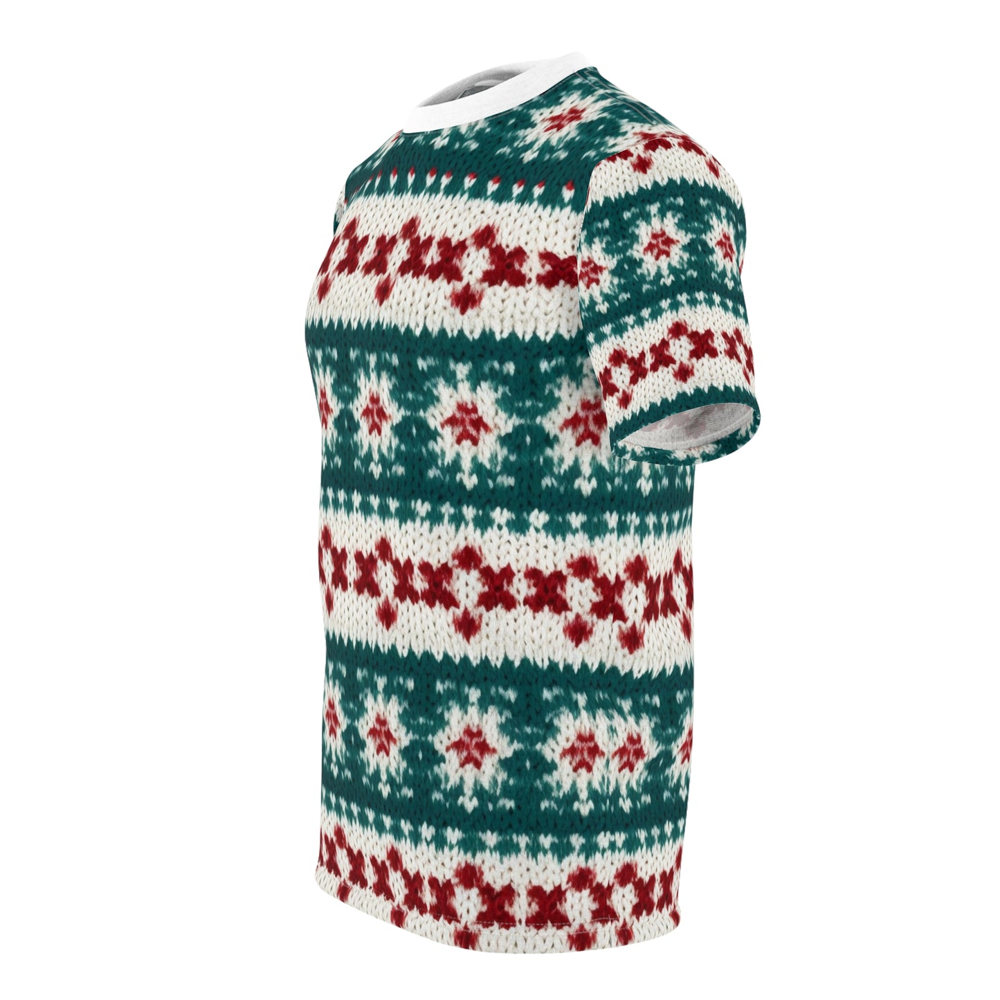 Christmas Knit Crochet Holiday, Festive Yuletide Pattern, Winter Season - Unisex Cut & Sew Tee (AOP)