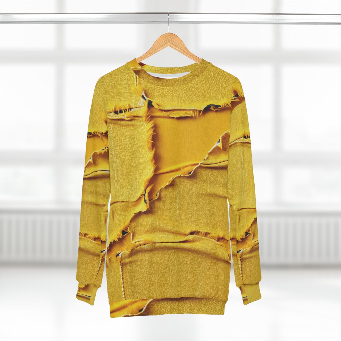 Banana Yellow Lemon: Bold Distressed, Denim-Inspired Fabric - Unisex Sweatshirt (AOP)