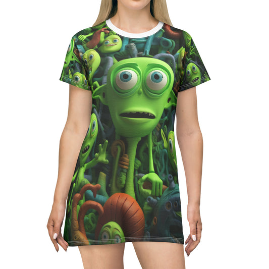 Toy Alien Story Space Character Galactic UFO Anime Cartoon - T-Shirt Dress (AOP)