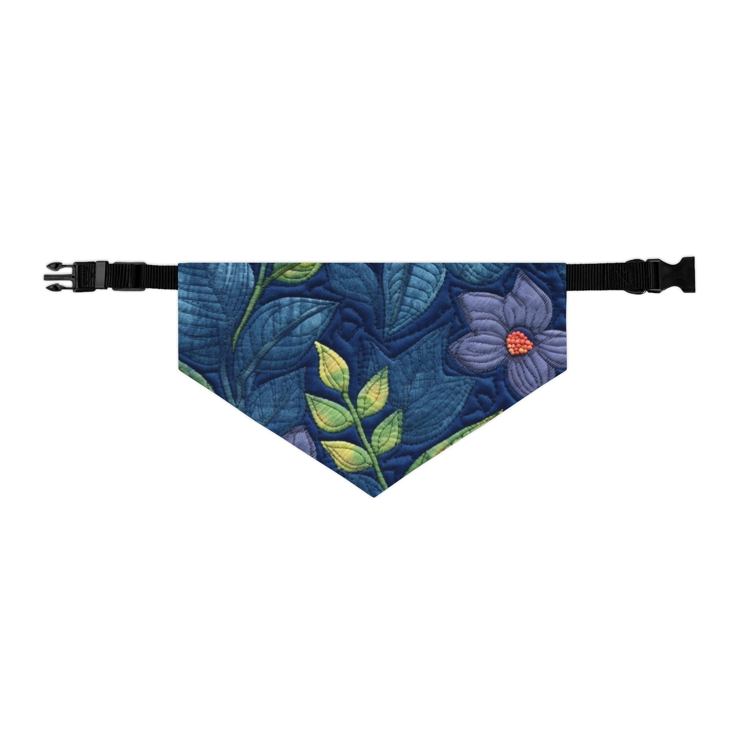 Floral Embroidery Blue: Denim-Inspired, Artisan-Crafted Flower Design - Pet Bandana Collar