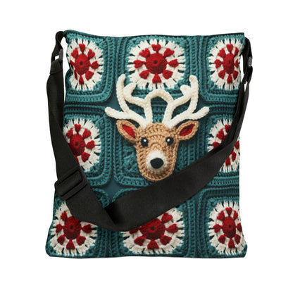 Christmas Reindeer Crochet, Wintry Wonderland Design, Festive Stag Motif. Embrace the Holiday Spirit - Adjustable Tote Bag (AOP)