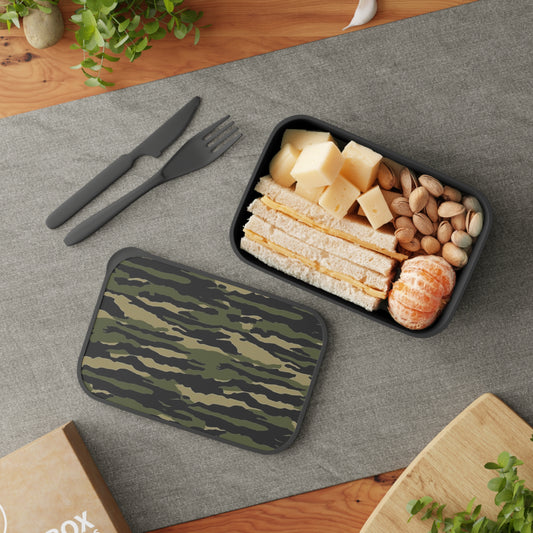 Tiger Stripe Camouflage: Military Style - PLA Bento Box with Band and Utensils