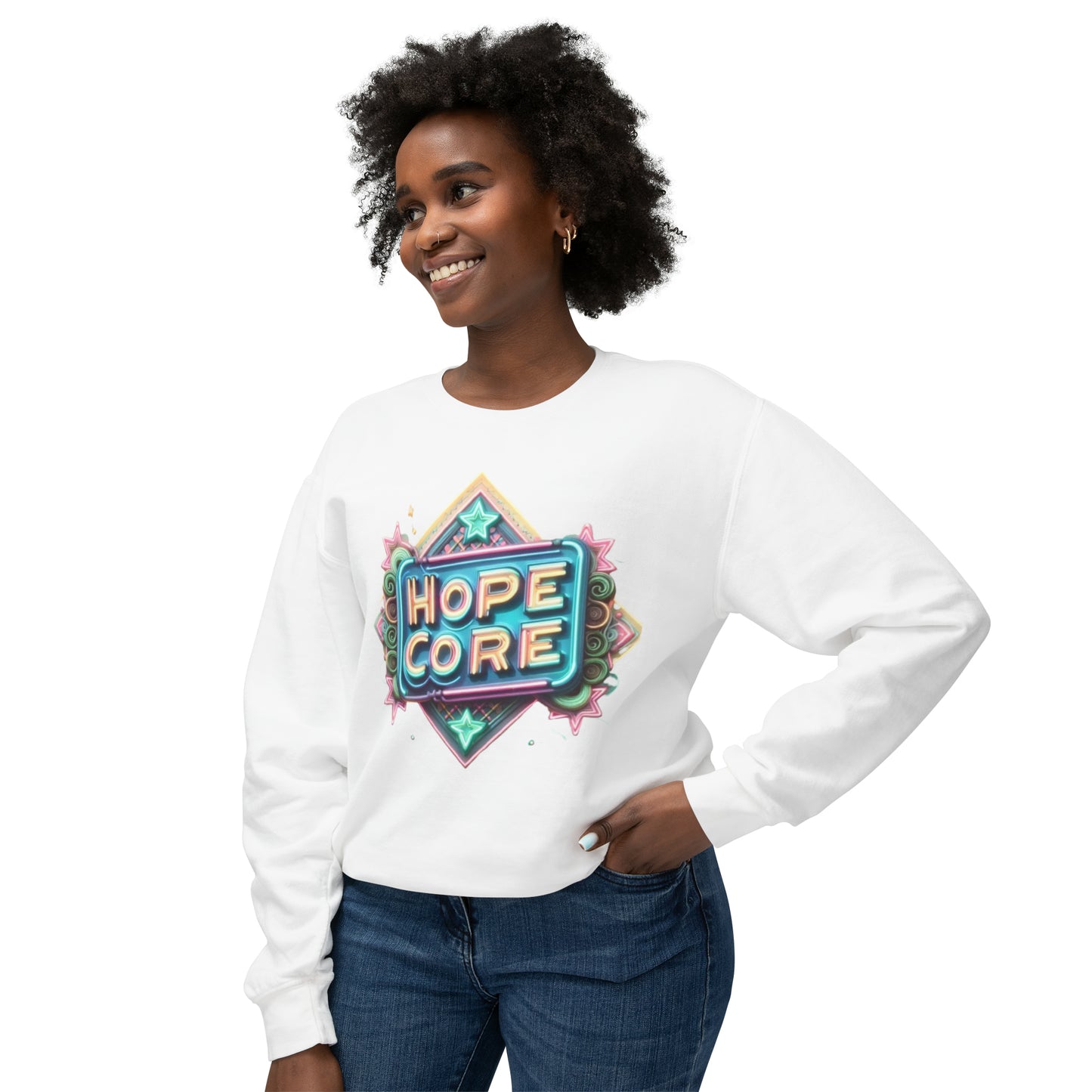 Hopecore、ユニセックス軽量クルーネックスウェットシャツ