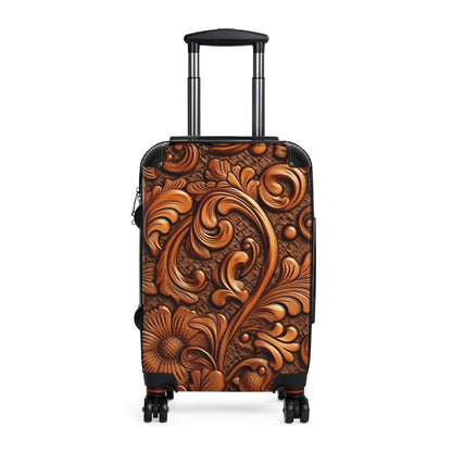 Leather Flower Cognac Classic Brown Timeless American Cowboy Design - Suitcase