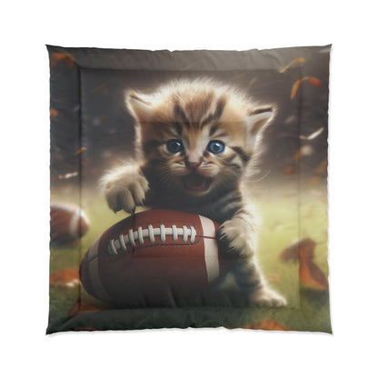 Football Kitten Touchdown: Tabby's Winning Play Sport Game - Bed Comforter