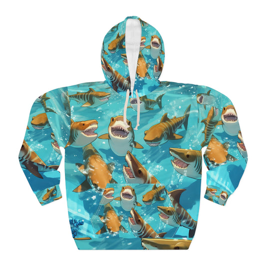 Tiger Shark: Ocean Marine Wildlife - Underwater - Unisex Pullover Hoodie (AOP)