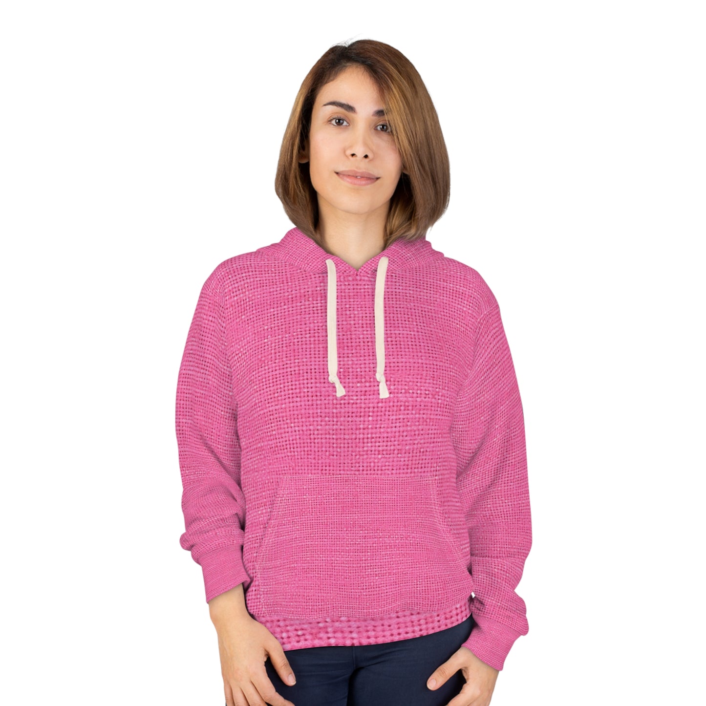 Doll-Like Pink Denim Designer Fabric Style - Unisex Pullover Hoodie (AOP)