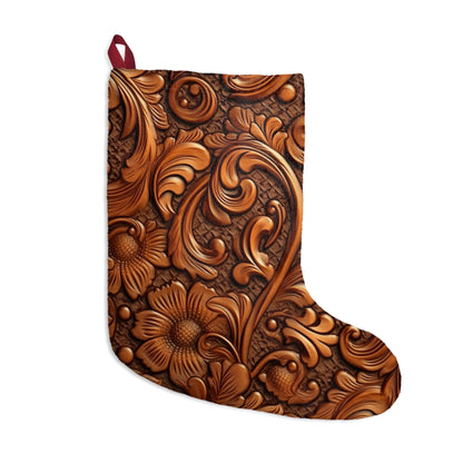 Leather Flower Cognac Classic Brown Timeless American Cowboy Design - Christmas Stockings