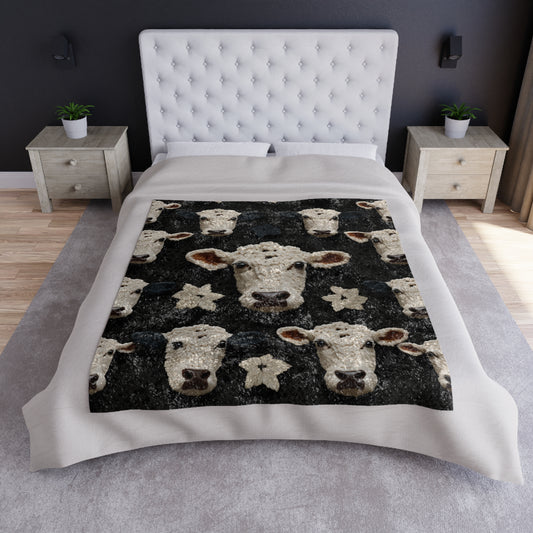 Crochet Cow Pattern Farm Animal Fabric Style - Crushed Velvet Blanket