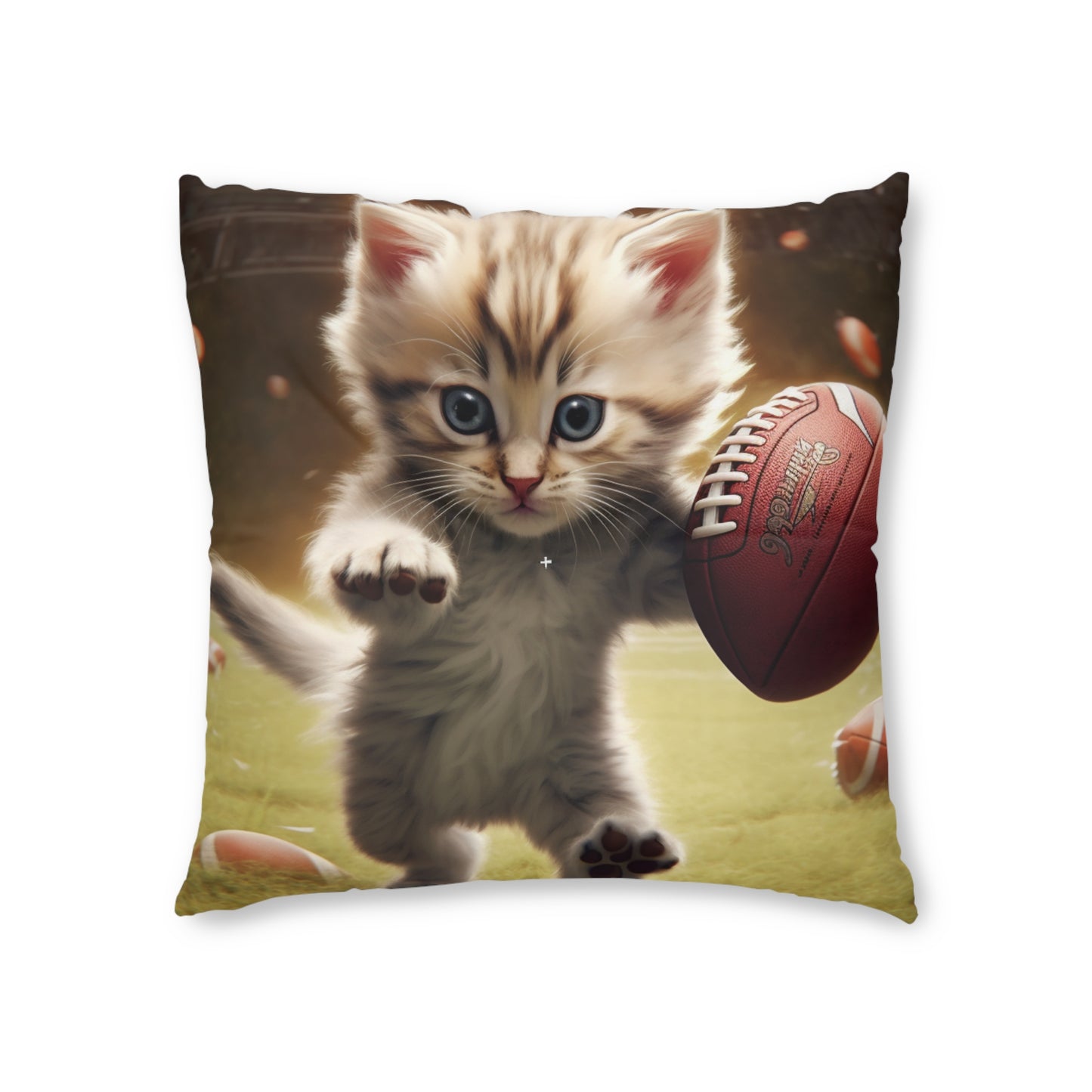 Football Kitty Fantasy: Feline Cat American Sport クォーターバック - 房状フロアピロー、正方形