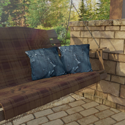 Distressed Blue Denim-Look: Edgy, Torn Fabric Design - Outdoor Pillows