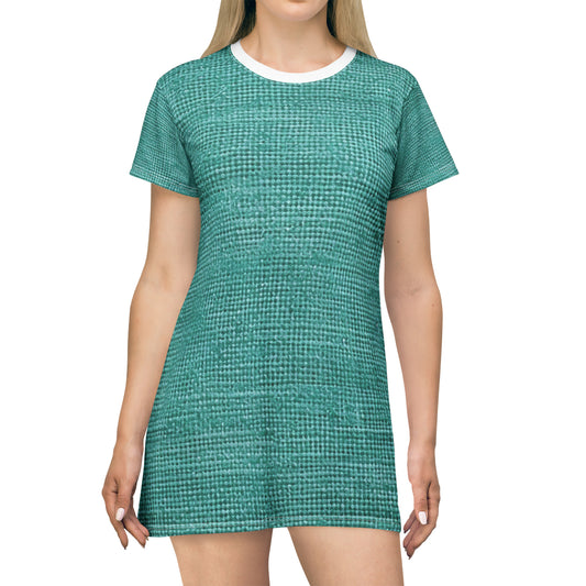 Quality Mint Turquoise Denim Fabric Deisgn, Stylish Material - T-Shirt Dress (AOP)