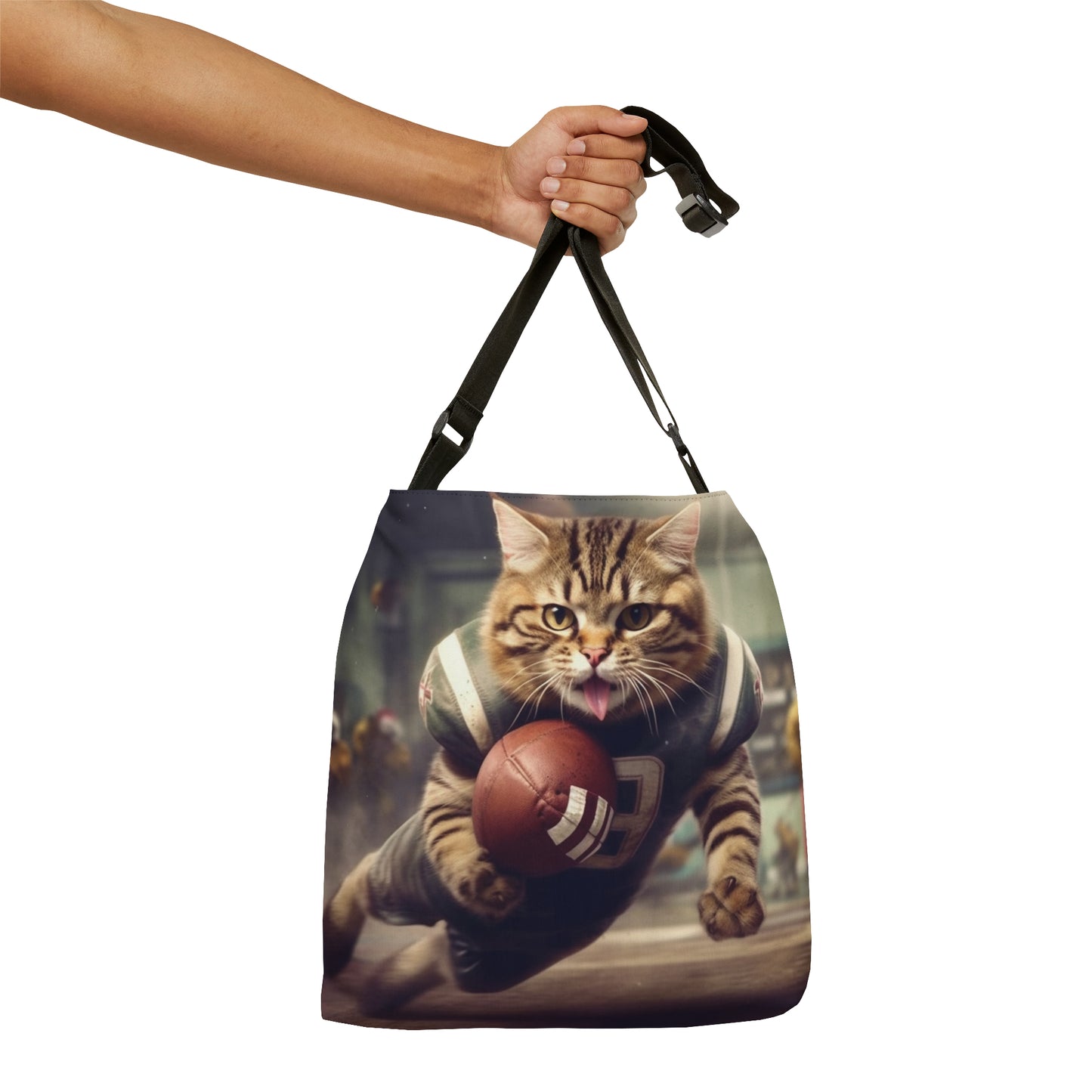 Football Field Felines: Kitty Cats in Sport Tackling Scoring Game Position - Adjustable Tote Bag (AOP)