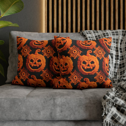 Halloween Crochet Pumpkin Scary Horror Festive Holiday Pattern - Spun Polyester Square Pillow Case