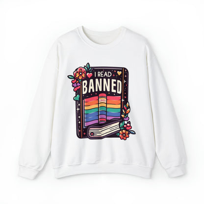 Leo libros prohibidos - Libro colorido del amor del orgullo con acentos florales - Sudadera unisex Heavy Blend™ Crewneck