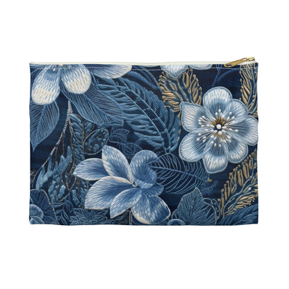 Flower Blossom Embroidery Floral on Denim Style - Accessory Pouch