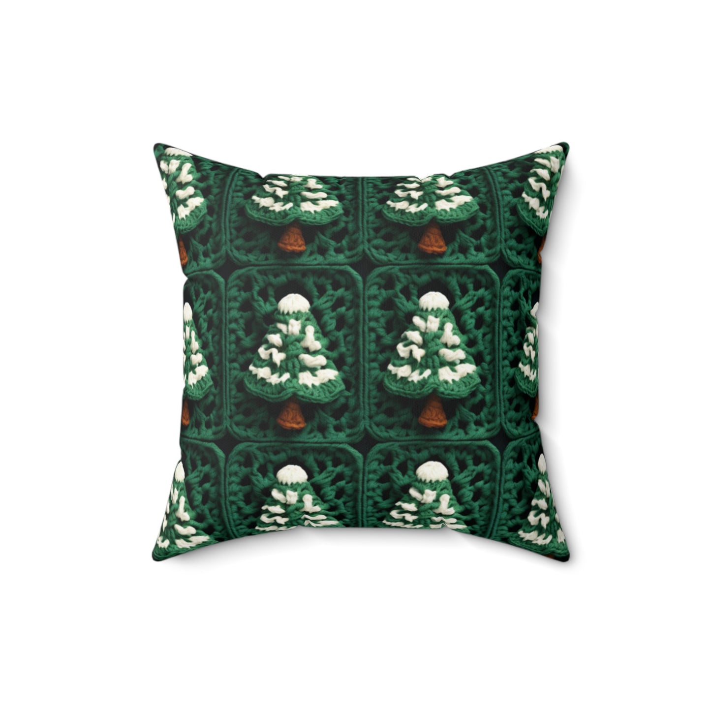 Evergreen Christmas Trees Crochet, Festive Pine Tree Holiday Craft, Yuletide Forest, Winter - Spun Polyester Square Pillow