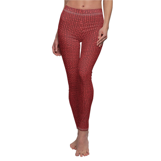 Bold Ruby Red: Denim-Inspired, Passionate Fabric Style - Women's Cut & Sew Casual Leggings (AOP)