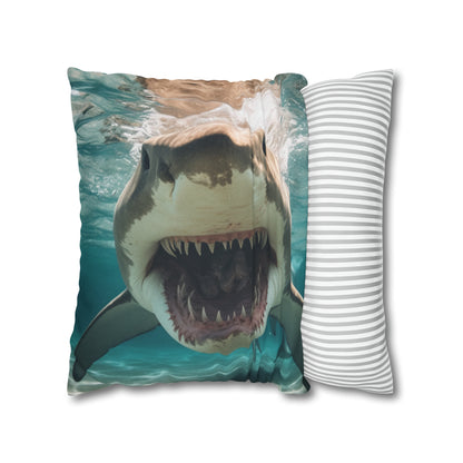 Bull Shark: River Monster Menace - Realistic Dark Water Predator - Spun Polyester Square Pillow Case