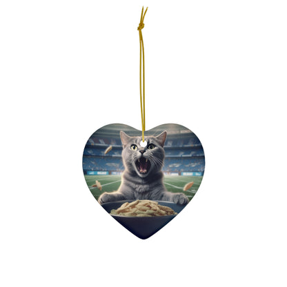 Halftime Football Feline: Screaming Sports Fan Cat Stadium Food Kitten - Ceramic Ornament, 4 Shapes