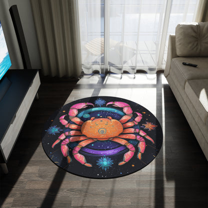 Rainbow Celestial Crab - Vibrant Cancer Zodiac Sign Art - Round Rug