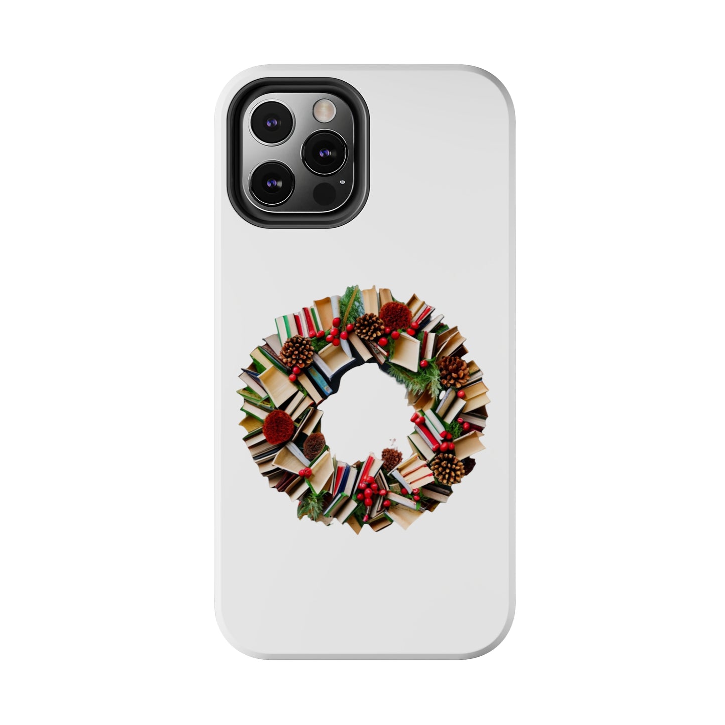 Holiday Book Wreath: Festive Literary Book Lover & Christmas Pinecone Arrangement - Tough Phone Cases