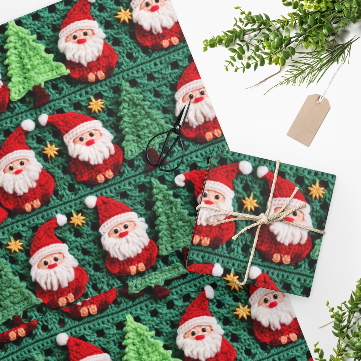 Santa Claus Crochet Pattern, Christmas Design, Festive Holiday Decor, Father Christmas Motif. Perfect for Yuletide Celebration - Wrapping Paper