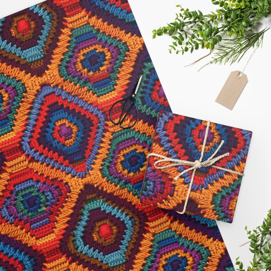 African Heritage Crochet, Vibrant Multicolored Design, Ethnic Craftwork - Wrapping Paper