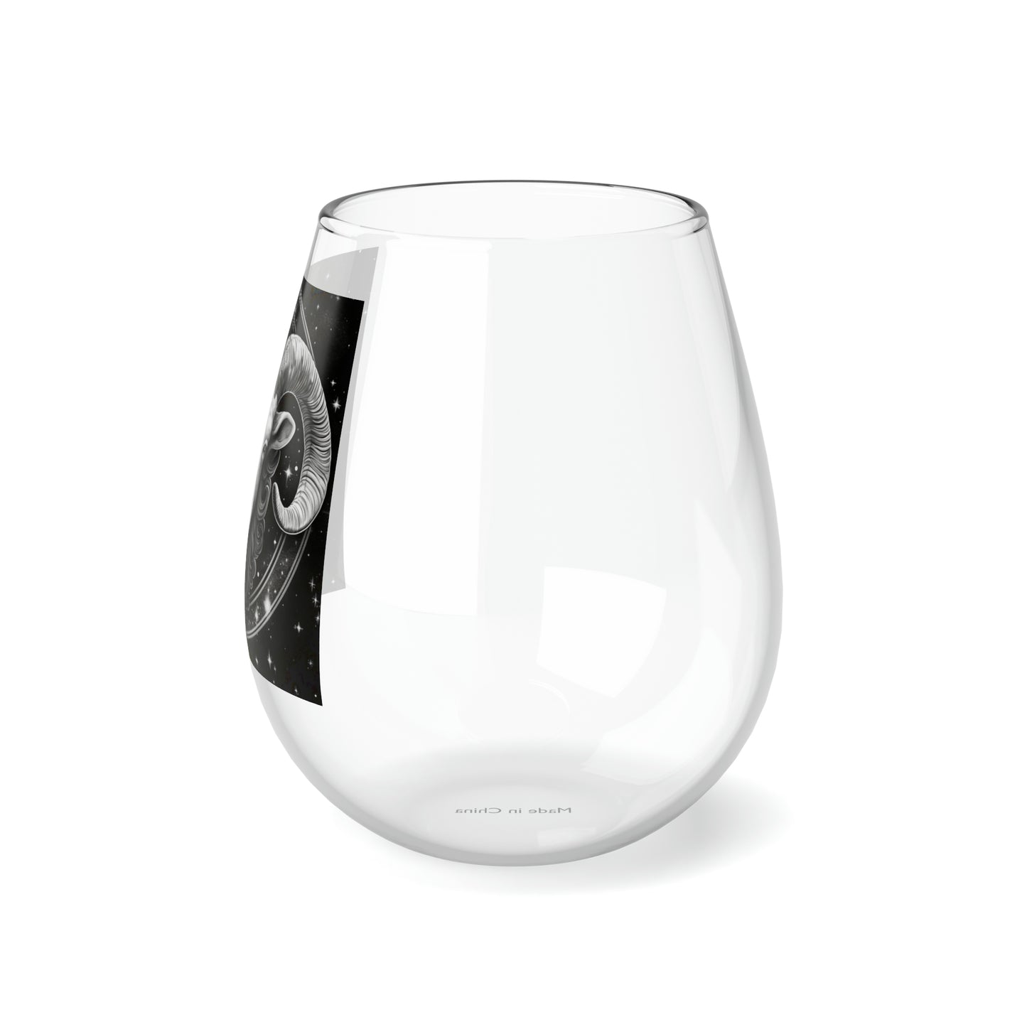 Aries Zodiac Stemless Wine Glass, 11.75oz - High-Quality Clear Glass - Black & White Starry Design