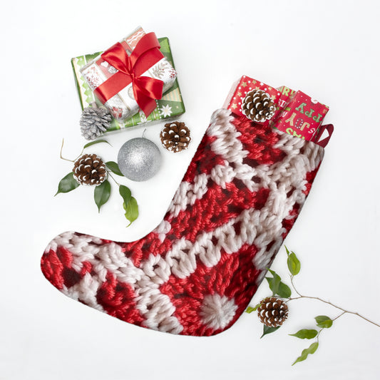 Warm Winter Red & White Crochet Knit: Cinematic Chic Texture Design - Christmas Stockings