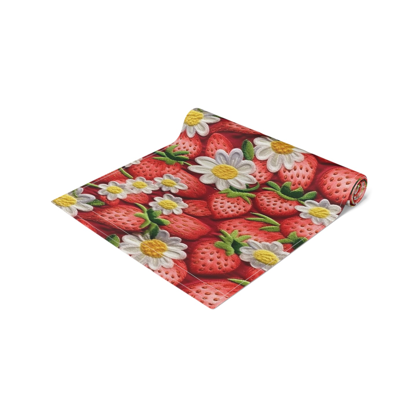 Diseño de bordado de fresas y fresas - Fruta dulce de bayas rojas frescas - Camino de mesa (algodón, poliéster) 