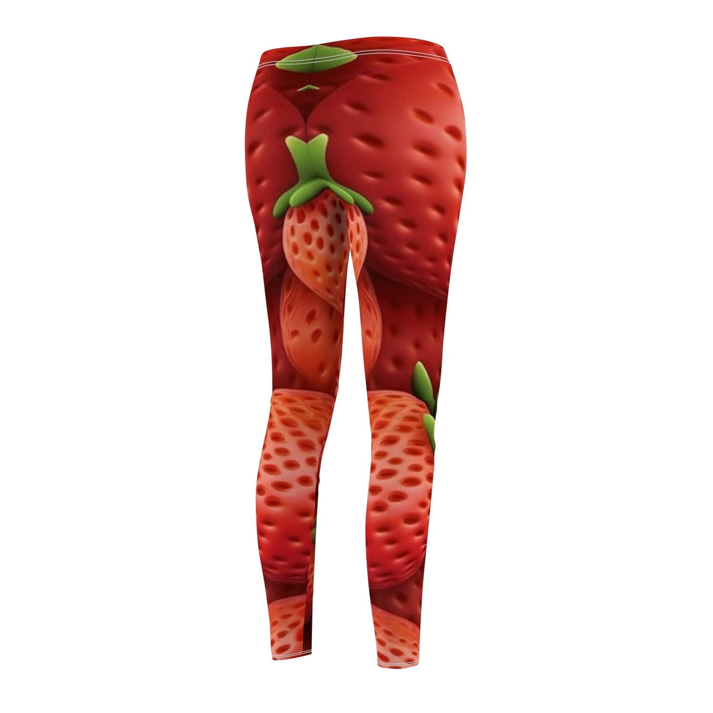 Garden Strawberries- Wild Sweet Gourmet - Farm Growing Ripe Red Fruit -Women's Cut & Sew Casual Leggings (AOP)