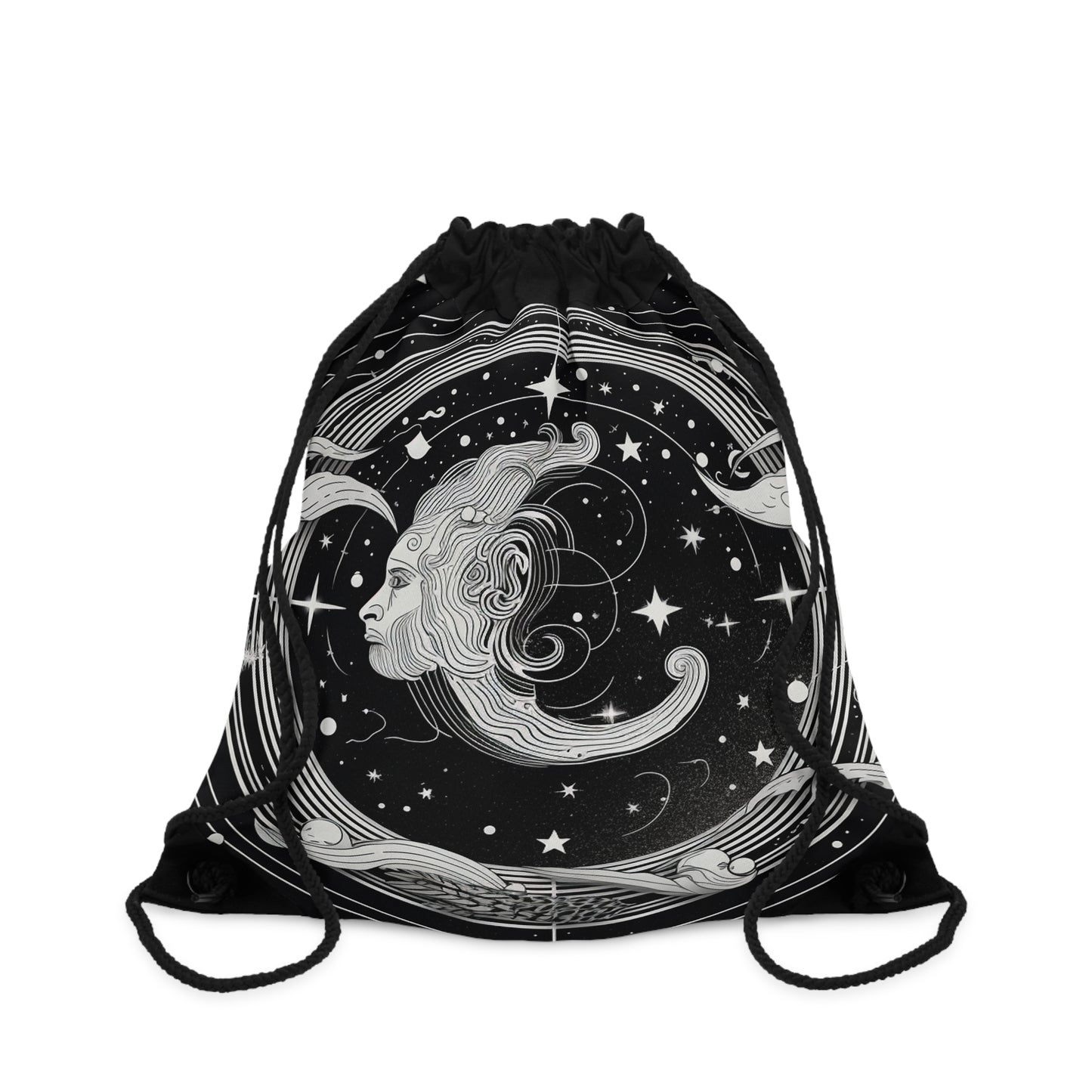 Aquarius Zodiac - Drawstring Bag - Black & White Mystical Design