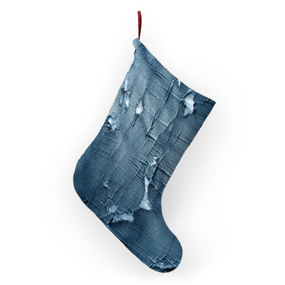 Distressed Blue Denim-Look: Edgy, Torn Fabric Design - Christmas Stockings