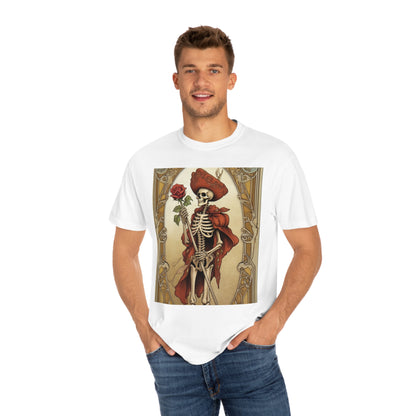 Death Card Tarot - Skeleton, Rose, and Transformation Journey - Unisex Garment-Dyed T-shirt