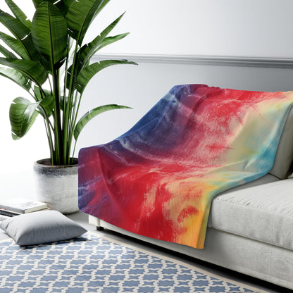 Rainbow Tie-Dye Denim: Vibrant Multi-Color, Fabric Design Spectacle - Sherpa Fleece Blanket