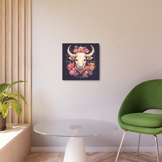 Taurus Zodiac Bull Flower Accents - Astrology Sign - Metal Art Sign