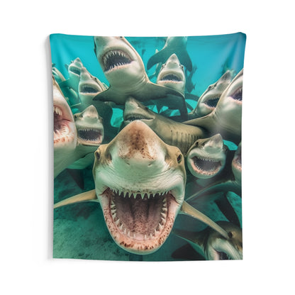 Laughing Lemon Sharks: Joyful Sea Jaws Ocean Deep - Indoor Wall Tapestries