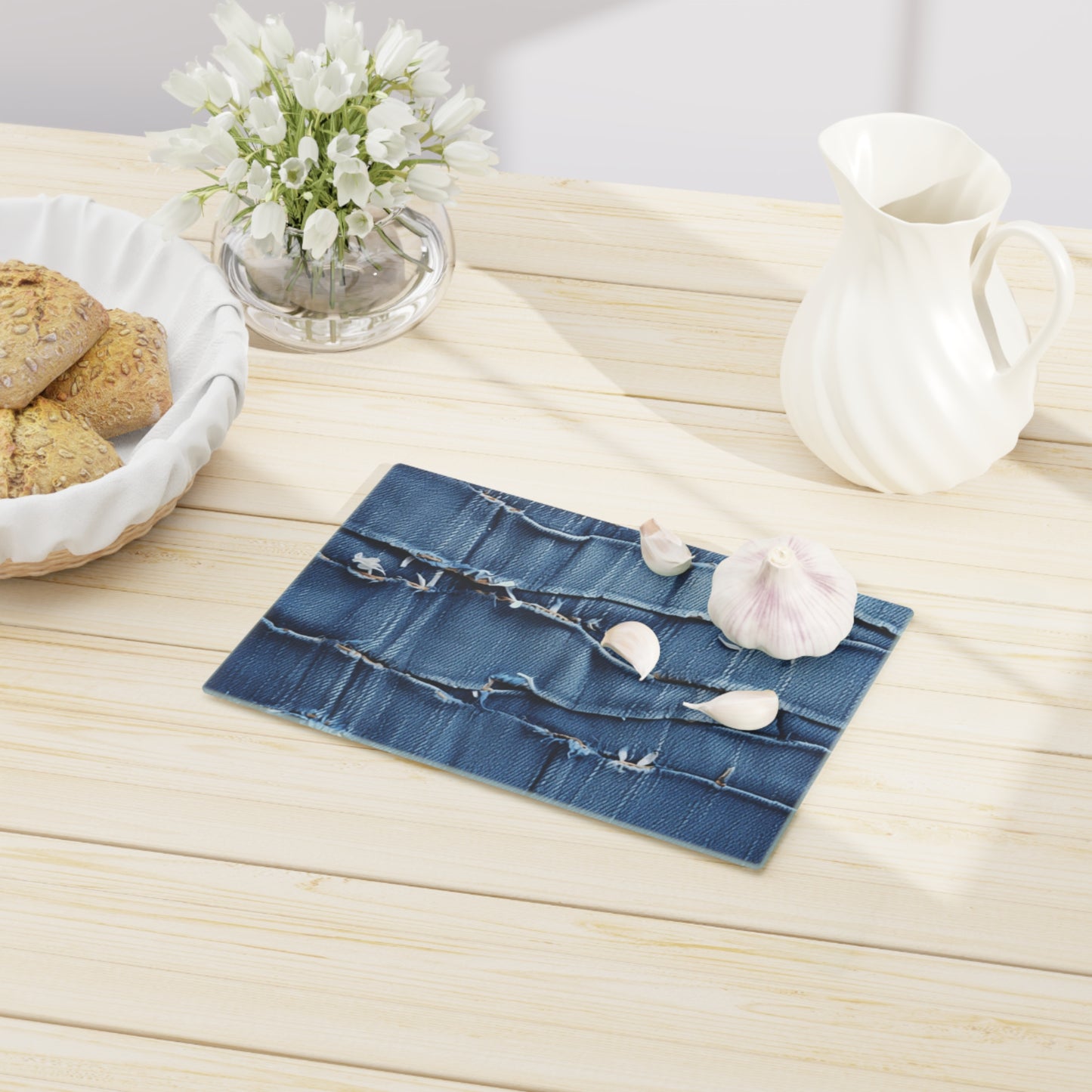 Midnight Blue Distressed Denim: Rugged, Torn & Stylish Design - Cutting Board