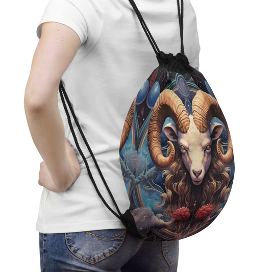 Aries Zodiac Ram - Vibrant Astrological Sign Cosmic Space Symbol - Drawstring Bag