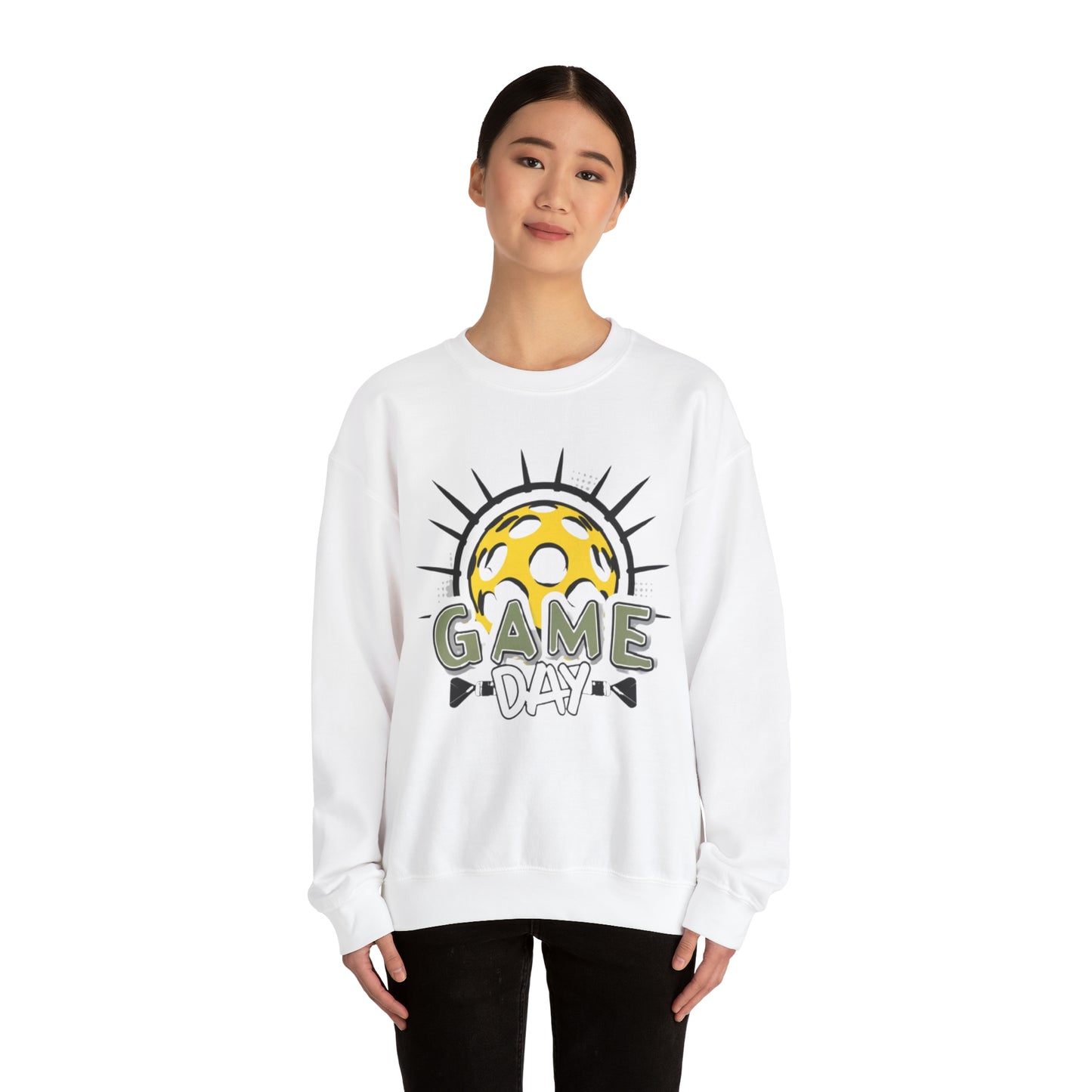 Radiant Pickleball Emblem with Dynamic Sunburst and Game Day Lettering - Unisex Heavy Blend™ Crewneck Sweatshirt