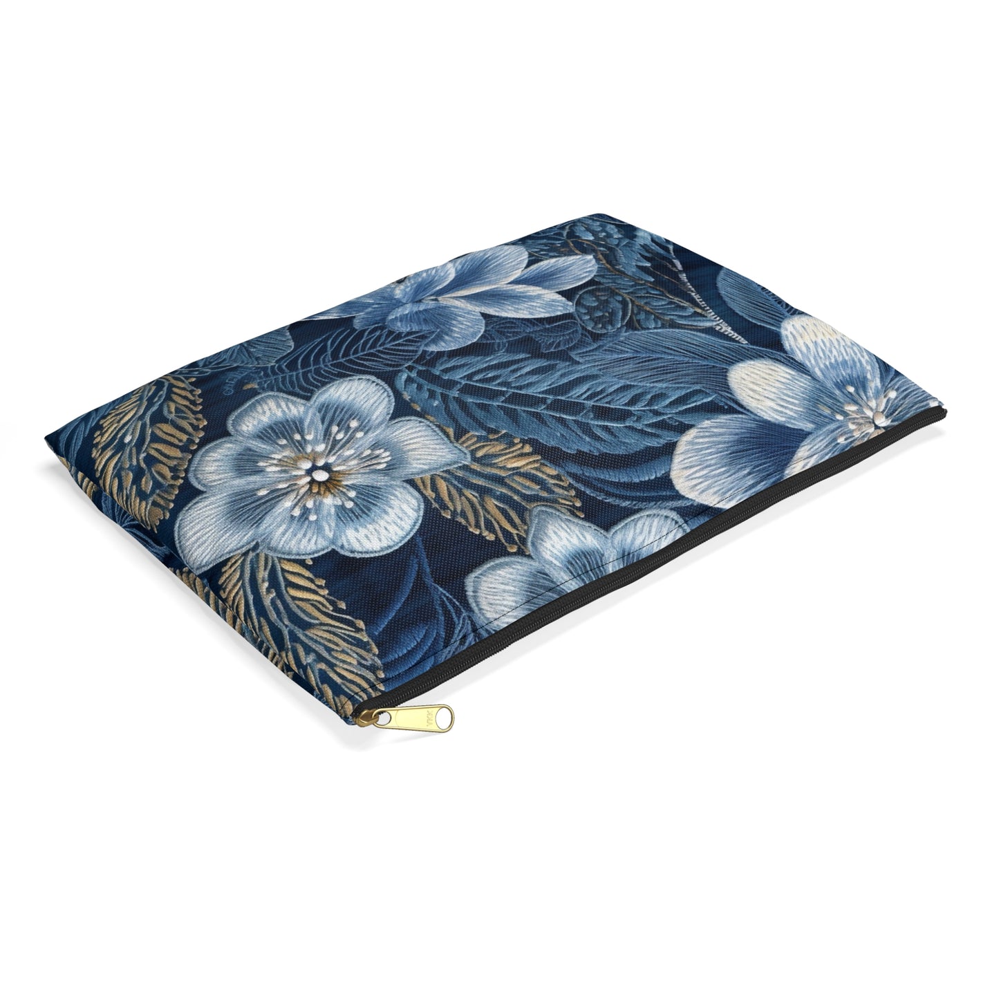 Flower Blossom Embroidery Floral on Denim Style - Accessory Pouch