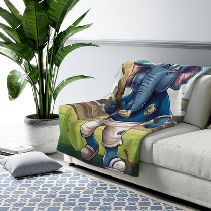 India Elephant Cricket Sport Star: Pitch, Run, Stump Game - Animated Charm - Sherpa Fleece Blanket