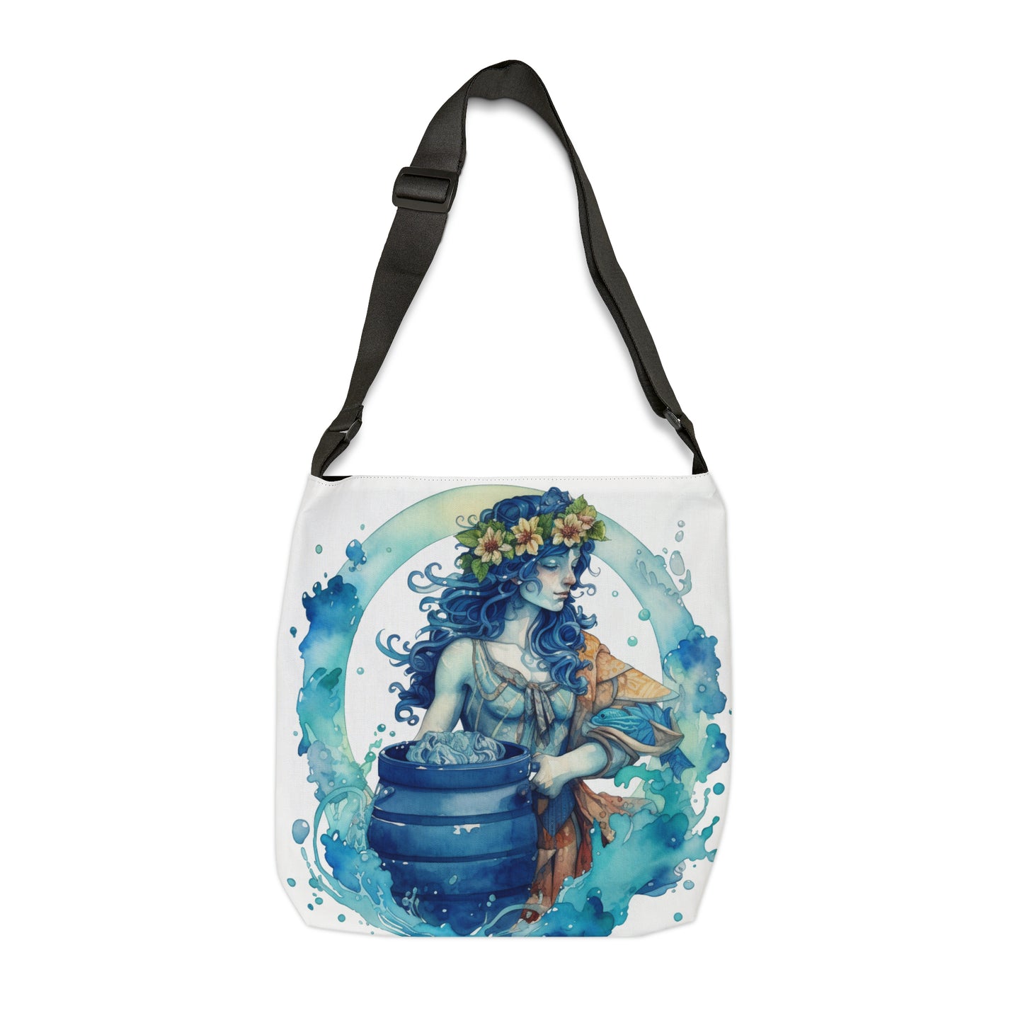 Artistic Aquarius Zodiac - Watercolor Water-Bearer Depiction - Adjustable Tote Bag (AOP)