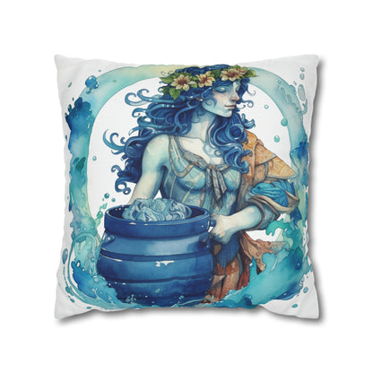 Artistic Aquarius Zodiac - Watercolor Water-Bearer Depiction - Spun Polyester Square Pillow Case