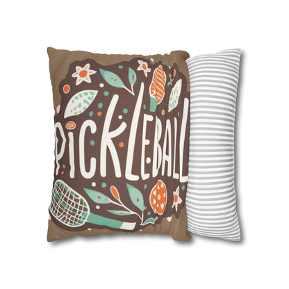 Pickleball Boho Graphic - Regalo deportivo - Funda de almohada cuadrada de poliéster hilado 