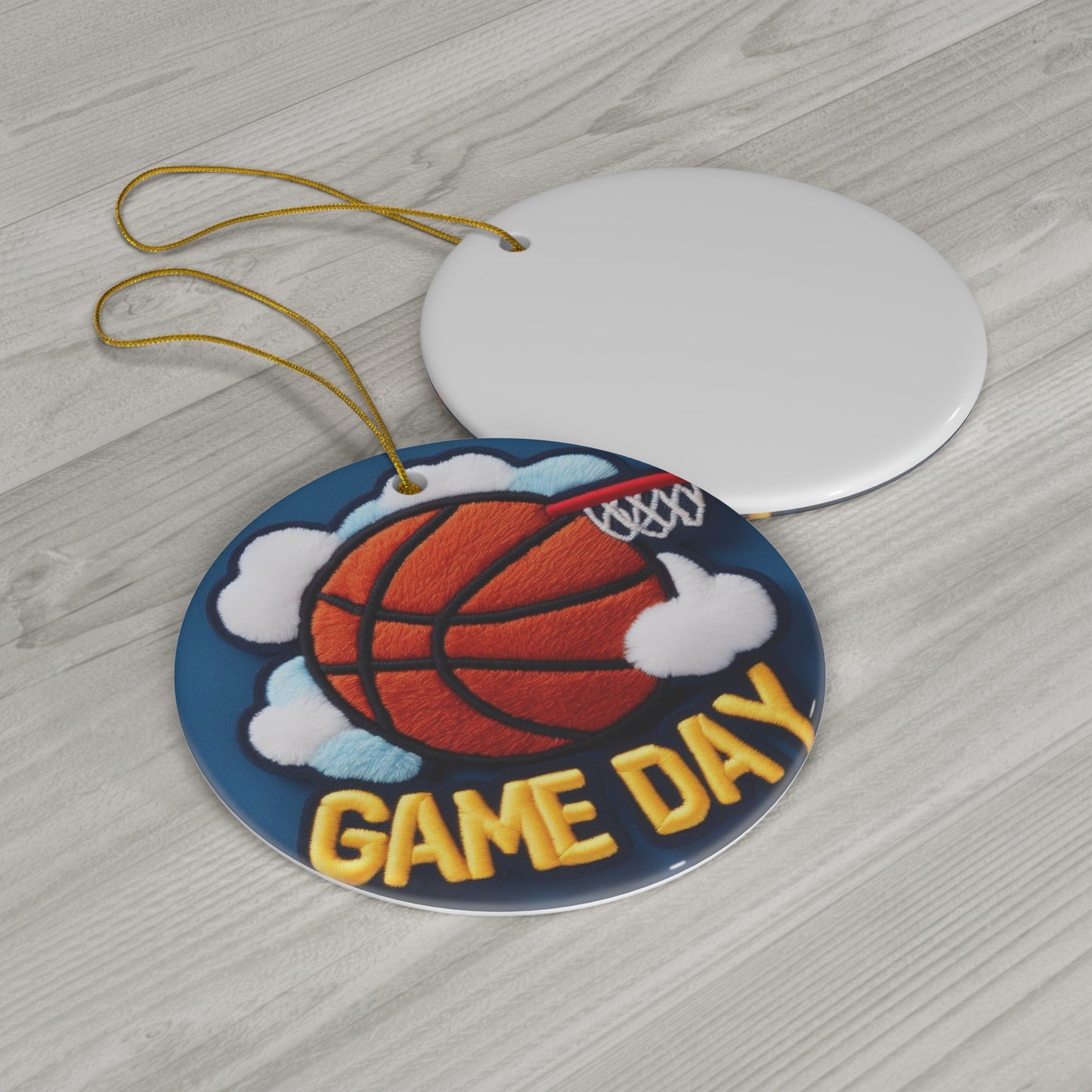 Game Day Basketball Chenille Patch Embroider Design - Ceramic Ornament, 4 Shapes