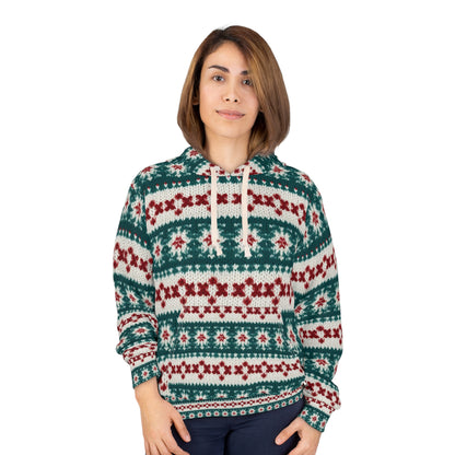 Christmas Knit Crochet Holiday, Festive Yuletide Pattern, Winter Season - Unisex Pullover Hoodie (AOP)